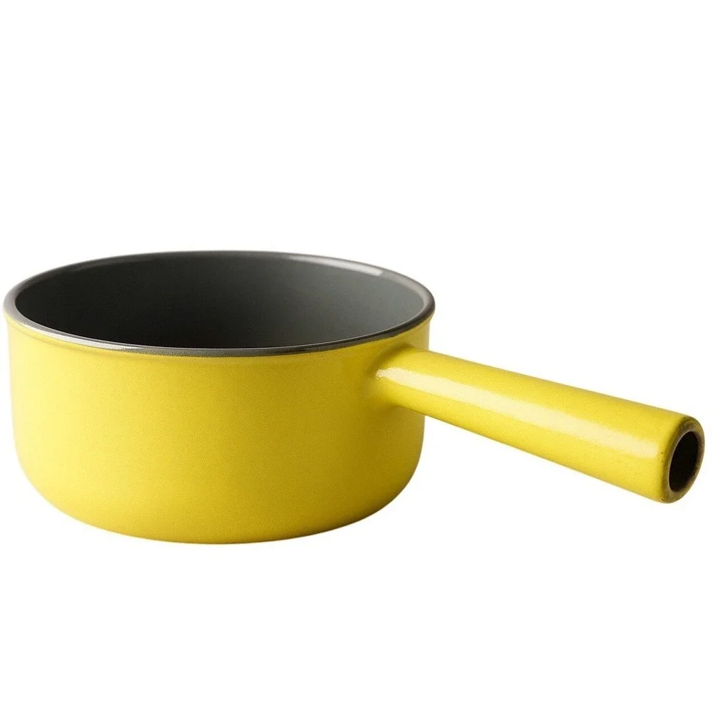 Vintage Yellow Enamel Cast Iron Saucepan Small Pot Mid‎ Century Modern 6.5 Inch